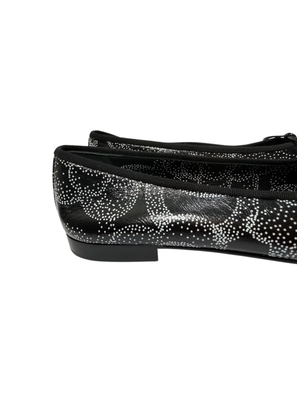 CHANEL Black White Camellia Printed Cap Toe Ballerina Flats Shoes EU 39 Italy